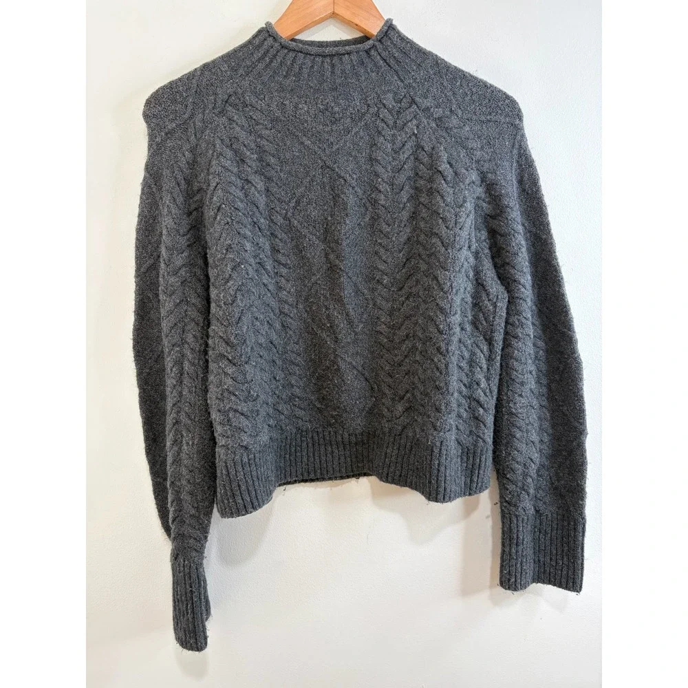 J Crew Womens Gray Merino Wool Alpaca Cable Knit Sweater XXS Preppy Old Money